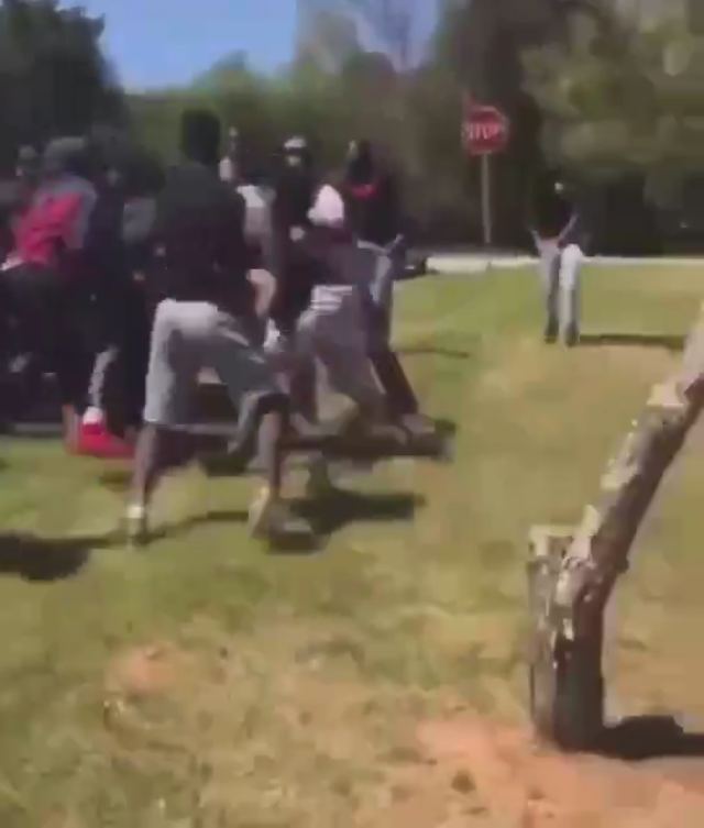 A man fights 15 people and knocks one of them unconscious